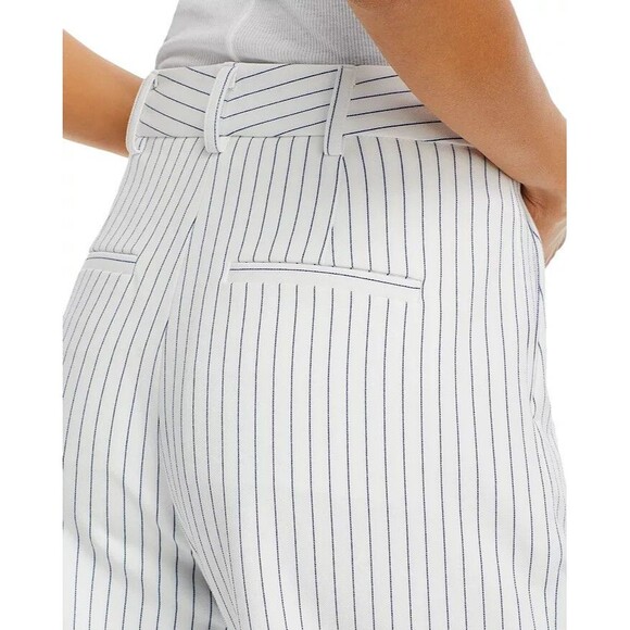 FRENCH CONNECTION Women's Whisper Pinstripe Pleated Wide Leg Pants White Navy 2 - Picture 4 of 16